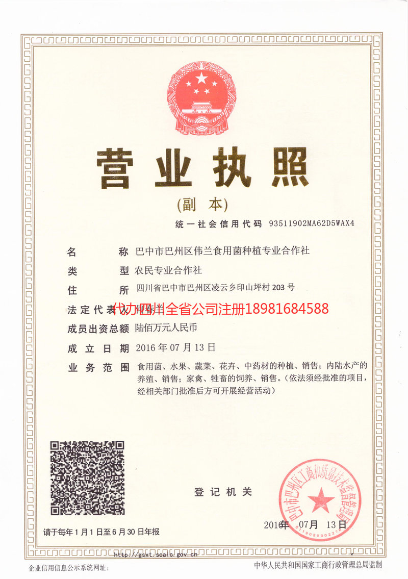 西宁西宁伟兰食用菌种植专业合作社